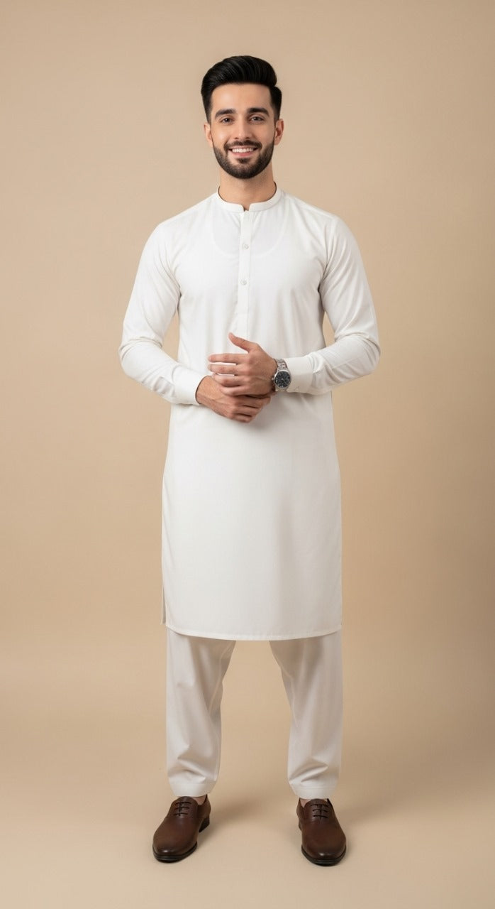Premium look Khaddar karandi Winter collections - Pearl White