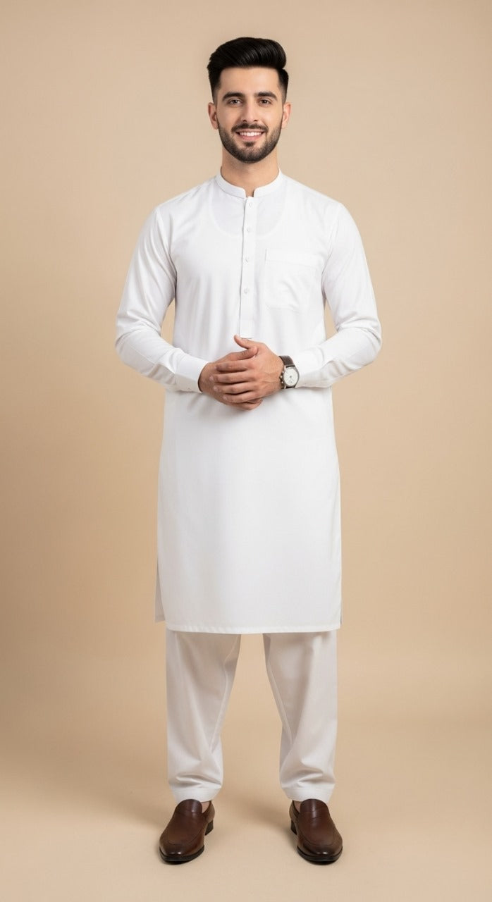 Unstitched Premium Fabric for the Modern Man - Pearl White