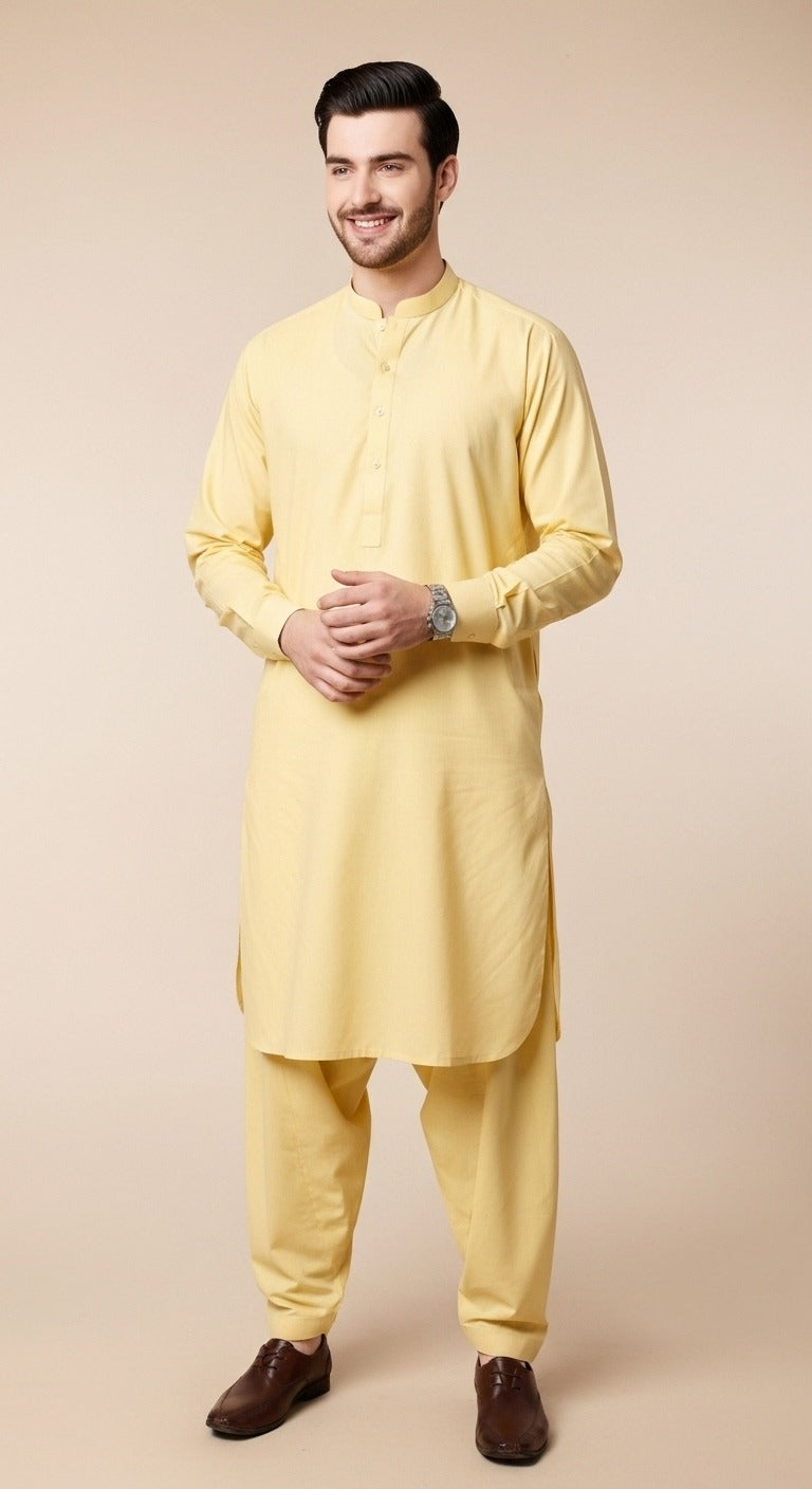 Unstitched Premium Fabric for the Modern Man - Cream Yellow